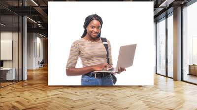 African Woman with laptop on isolated white background Wall mural